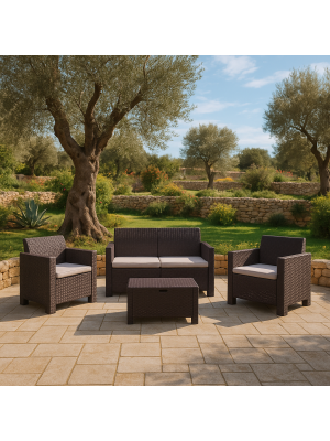 Bica Set Nebraska Salottino 4 Posti da Giardino, 281 x 155 x 79 cm (Marrone)