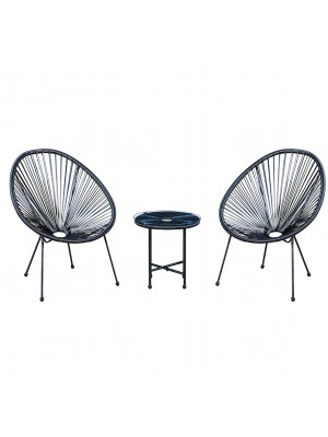 Set da giardino con corde intrecciato colore Nero 2 poltrone e tavolino modello Pavone Totò Piccinni