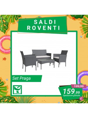Set Praga | Salottino in PolyRattan con Cuscini (Grigio)