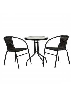 Set Tavolo e Sedie in polyrattan e metallo Grigio Antracite (Tavolo e 2 Sedie)