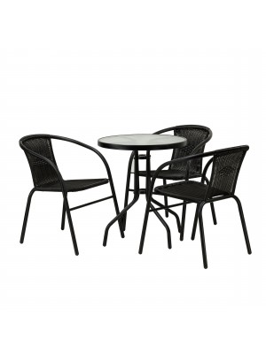 Set Tavolo e Sedie in polyrattan e metallo Grigio Antracite (Tavolo e 3 Sedie)