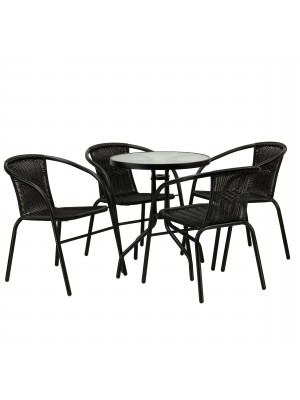 Set Tavolo e Sedie in polyrattan e metallo Grigio Antracite (Tavolo e 4 Sedie)
