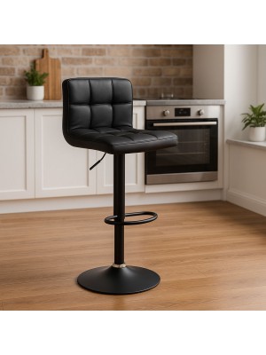 Vista ambientata sgabello da bar con schienale colorado girevole 360 gradi regolabile in altezza total black 