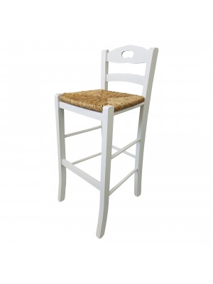 Vista diagonale di uno sgabello legno snack artigianale colore Bianco laccato Totò Piccinni