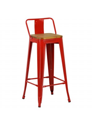 Sgabello Alto con schienale e poggiapiedi colore rosso design industriale - Industry Totò Piccinni vista obliqua