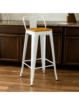 Vista ambientata Sgabello Alto con schienale e poggiapiedi colore bianco design industriale - Industry Totò Piccinni vista obliqua