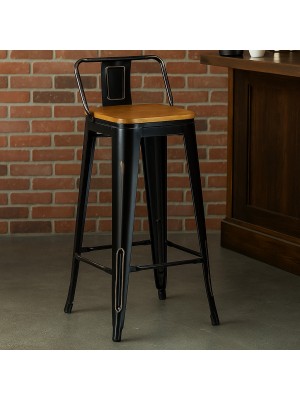 Vista ambientata Sgabello Alto con schienale e poggiapiedi colore nero design industriale - Industry Totò Piccinni vista obliqua