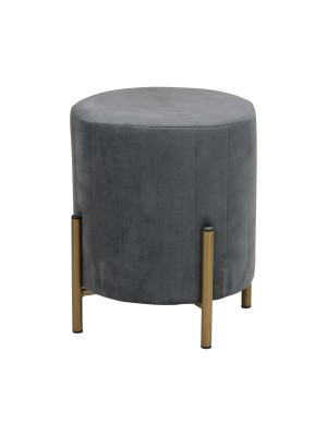Pouf Sgabello SHAW Poggiapiedi in Velluto con Gambe in Ferro (Antracite, Rotondo Ø 29,5)