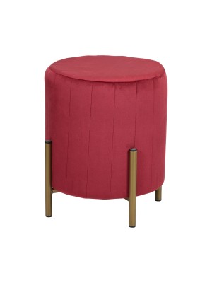 Pouf Sgabello SHAW Poggiapiedi in Velluto con Gambe in Ferro (Bordeaux, Rotondo Ø 29,5)