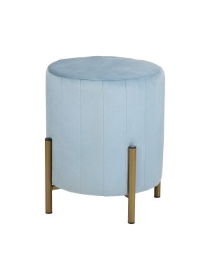 Pouf Sgabello SHAW Poggiapiedi in Velluto con Gambe in Ferro (Celeste, Rotondo Ø 29,5)