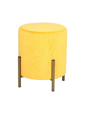 Pouf Sgabello SHAW Poggiapiedi in Velluto con Gambe in Ferro (Senape, Rotondo Ø 29,5)