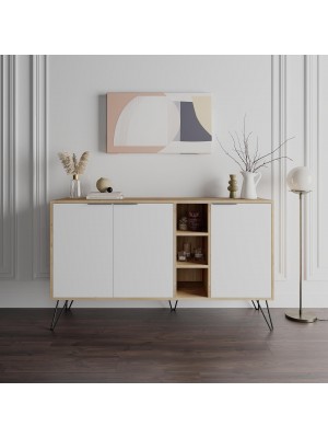 madia moderna in legno tre ante e tre vani Naturale/Bianco