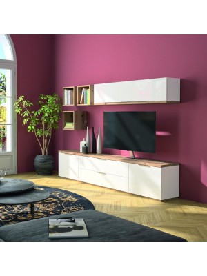 parete tv attrezzata in legno Bianco laccato/rovere riviera modello Orbis Totò Piccinni