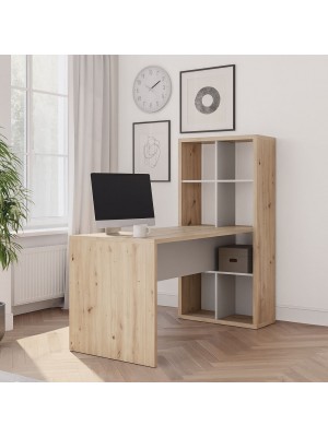 Vista ambientata Scrivania con libreria in legno colore Rovere Artisan con 8 vani modello Aura Totò Piccinni