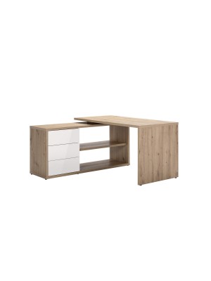 Vista diagonale Scrivania angolare in legno colore "Bianco Laccato/Artisan" 3 cassetti e 2 vani modello Verona Totò Piccinni
