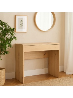 Vista ambientata scrivania consolle moderna in legno colore Rovere Artisan con cassetto Totò Piccinni