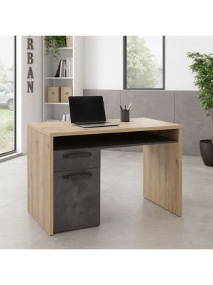 Vista ambientata Scrivania ufficio in legno colore "Rovere Artisan/Cemento" 1 cassetto e 1 anta modello Sylva Totò Piccinni