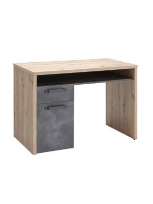 Vista diagonale Scrivania ufficio in legno colore "Rovere Artisan/Cemento" 1 cassetto e 1 anta modello Sylva Totò Piccinni