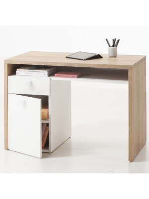 scrivania da ufficio rovere miele/bianco laccato vista diagonale 