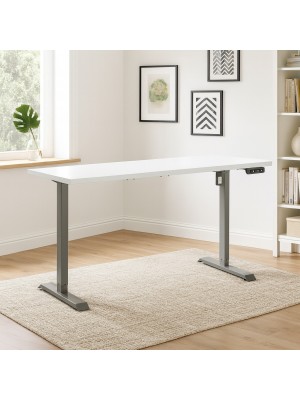 Vista ambientata Scrivania da camera con piano Bianco e gambe Grigio Canna di Fucile regolabile in altezza elettricamente modello Progress Totò Piccinni