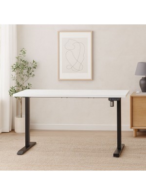 Vista ambientata Scrivania da camera con piano Bianco e gambe Nero regolabile in altezza elettricamente modello Progress Totò Piccinni