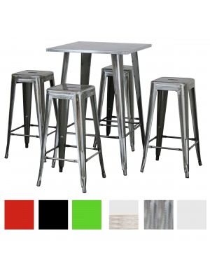 set tavolo e sgabello in metallo design industriale