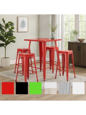 set tavolo e sgabello in metallo design industriale