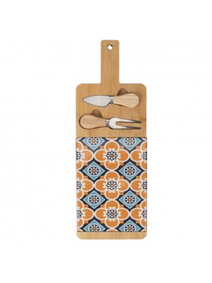 Tagliere per formaggio in legno colore Arancione con 2 coltelli modello Valladolid Villa D'Este