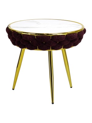 Tavolino ROYAL intrecciato in morbida ciniglia vellutata con piano effetto marmo (Porpora)