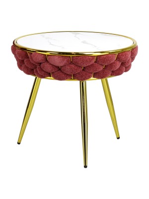 Tavolino ROYAL intrecciato in morbida ciniglia vellutata con piano effetto marmo (Rosa Antico)