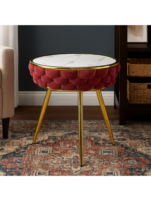 Vista ambientata Tavolino da salotto in velluto colore Rosa Antico con piano effetto marmo modello Roylal Totò Piccinni