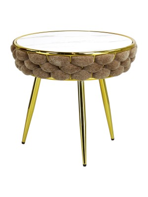 Tavolino ROYAL intrecciato in morbida ciniglia vellutata con piano effetto marmo (Tortora)