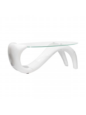 Tavolino da Salotto Nuvola piano in vetro temperato design Moderno (Bianco)