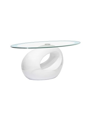 tavolino design moderno da salotto con piano in vetro temperato bianco