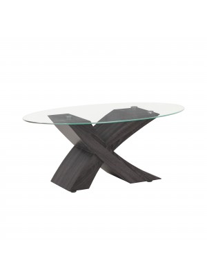 Tavolino da Salotto FOX piano in vetro temperato design Moderno (Wengè Ovale)