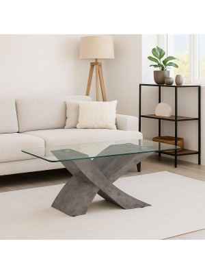 Vista ambientata Tavolino da salotto design moderno con piano in vetro temperato colore Marmo Antracite modello Fox Totò Piccinni