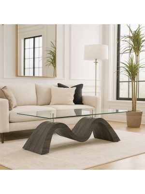 Vista ambientata Tavolino da salotto con piano in vetro temperato colore Wengè modello Matrix Totò Piccinni