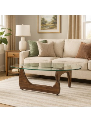 Vista ambientata Tavolino da salotto con piano in vetro temperato colore Legno Vintage modello Stelvio Totò Piccinni