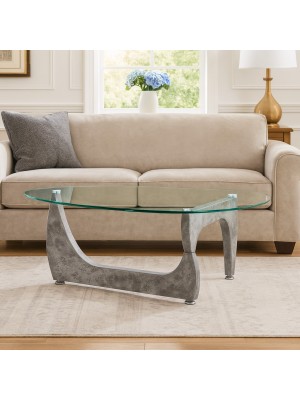 Vista ambientata Tavolino da salotto con piano in vetro temperato colore Marmo Antracite modello Stelvio Totò Piccinni