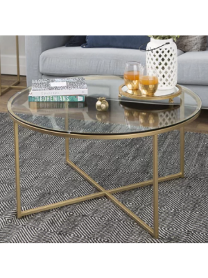 Tavolino da Salotto VINTAGE con struttura in metallo design moderno (Piano in Vetro)