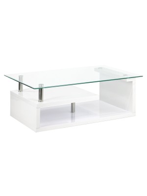 Tavolino da Salotto GLORIA piano in vetro temperato design moderno (Bianco Laccato)