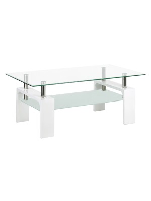 Tavolino da Salotto HOME con doppio piano in vetro temperato design moderno (Bianco Laccato)