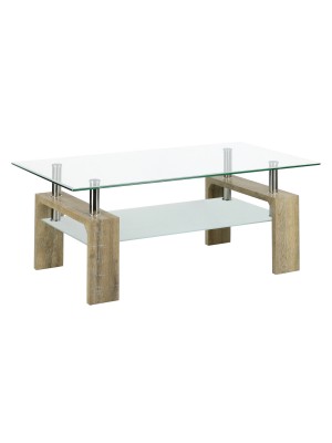 Tavolino da Salotto HOME con doppio piano in vetro temperato design moderno (Rovere)