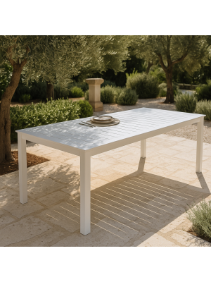 Vista ambientata Tavolo allungabile da esterno in alluminio colore Bianco modello Linosa Totò Piccinni