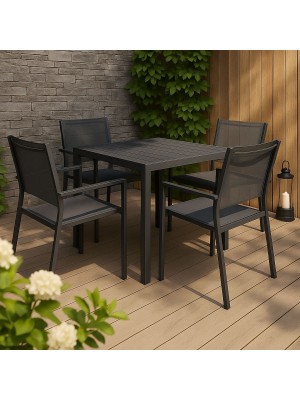 Set pranzo allungabile in alluminio 90/180 con 6 sedide trapani con braccioli modello Vulcano Totò Piccinni