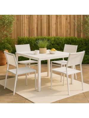 Vista ambientata Set pranzo allungabile in alluminio 90/180 con 4 sedie palermo bianco modello Vulcano Totò Piccinni