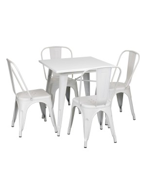 Set Tavolo e Sedie Industry in Metallo Design Industriale (Bianco, Tavolo e 4 Sedie)