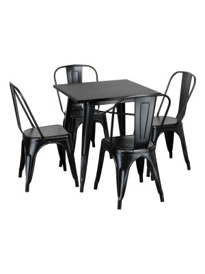 Set Tavolo e Sedie Industry in Metallo Design Industriale (Nero, Tavolo e 4 Sedie)