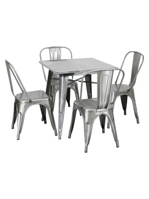 Set Tavolo e Sedie Industry in Metallo Design Industriale (Silver, Tavolo e 4 Sedie)