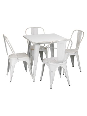 Set Tavolo e Sedie Industry in Metallo Design Industriale (Vintage Bianco, Tavolo e 4 Sedie)
